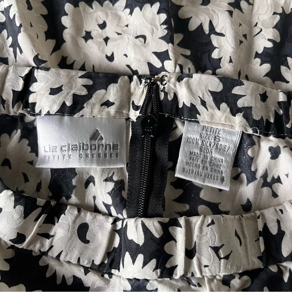 Vtg Liz Claiborne Silk Skirt Sz 6 Black White Floral Velvet Accents